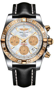 Breitling,Breitling - Chronomat 41 Steel and Gold Diamond Bezel - Leather Strap - Watch Brands Direct