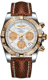 Breitling,Breitling - Chronomat 41 Steel and Gold Diamond Bezel - Lizard Strap - Watch Brands Direct