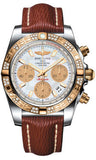 Breitling,Breitling - Chronomat 41 Steel and Gold Diamond Bezel - Sahara Leather Strap - Watch Brands Direct