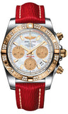 Breitling,Breitling - Chronomat 41 Steel and Gold Diamond Bezel - Sahara Leather Strap - Watch Brands Direct