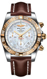 Breitling,Breitling - Chronomat 41 Steel and Gold Diamond Bezel - Leather Strap - Watch Brands Direct