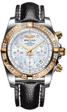 Breitling,Breitling - Chronomat 41 Steel and Gold Diamond Bezel - Lizard Strap - Watch Brands Direct