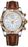 Breitling,Breitling - Chronomat 41 Steel and Gold Diamond Bezel - Lizard Strap - Watch Brands Direct