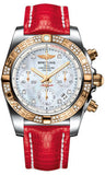 Breitling,Breitling - Chronomat 41 Steel and Gold Diamond Bezel - Lizard Strap - Watch Brands Direct