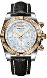 Breitling,Breitling - Chronomat 41 Steel and Gold Diamond Bezel - Sahara Leather Strap - Watch Brands Direct