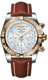 Breitling,Breitling - Chronomat 41 Steel and Gold Diamond Bezel - Sahara Leather Strap - Watch Brands Direct