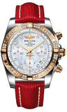 Breitling,Breitling - Chronomat 41 Steel and Gold Diamond Bezel - Sahara Leather Strap - Watch Brands Direct