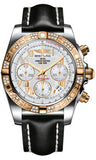 Breitling,Breitling - Chronomat 41 Steel and Gold Diamond Bezel - Leather Strap - Watch Brands Direct