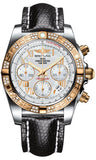 Breitling,Breitling - Chronomat 41 Steel and Gold Diamond Bezel - Lizard Strap - Watch Brands Direct