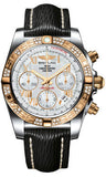 Breitling,Breitling - Chronomat 41 Steel and Gold Diamond Bezel - Sahara Leather Strap - Watch Brands Direct