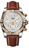 Breitling,Breitling - Chronomat 41 Steel and Gold Diamond Bezel - Sahara Leather Strap - Watch Brands Direct