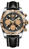 Breitling,Breitling - Chronomat 41 Steel and Gold Diamond Bezel - Leather Strap - Watch Brands Direct