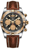 Breitling,Breitling - Chronomat 41 Steel and Gold Diamond Bezel - Lizard Strap - Watch Brands Direct
