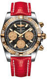 Breitling,Breitling - Chronomat 41 Steel and Gold Diamond Bezel - Lizard Strap - Watch Brands Direct