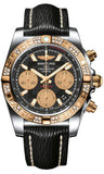 Breitling,Breitling - Chronomat 41 Steel and Gold Diamond Bezel - Sahara Leather Strap - Watch Brands Direct