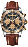 Breitling,Breitling - Chronomat 41 Steel and Gold Diamond Bezel - Sahara Leather Strap - Watch Brands Direct