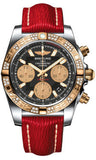 Breitling,Breitling - Chronomat 41 Steel and Gold Diamond Bezel - Sahara Leather Strap - Watch Brands Direct