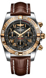 Breitling,Breitling - Chronomat 41 Steel and Gold Diamond Bezel - Croco Strap - Watch Brands Direct