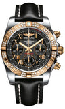 Breitling,Breitling - Chronomat 41 Steel and Gold Diamond Bezel - Leather Strap - Watch Brands Direct