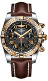 Breitling,Breitling - Chronomat 41 Steel and Gold Diamond Bezel - Leather Strap - Watch Brands Direct