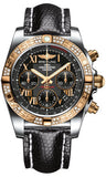 Breitling,Breitling - Chronomat 41 Steel and Gold Diamond Bezel - Lizard Strap - Watch Brands Direct