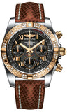 Breitling,Breitling - Chronomat 41 Steel and Gold Diamond Bezel - Lizard Strap - Watch Brands Direct