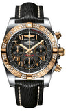 Breitling,Breitling - Chronomat 41 Steel and Gold Diamond Bezel - Sahara Leather Strap - Watch Brands Direct