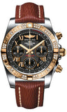 Breitling,Breitling - Chronomat 41 Steel and Gold Diamond Bezel - Sahara Leather Strap - Watch Brands Direct