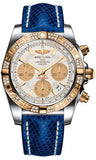 Breitling,Breitling - Chronomat 41 Steel and Gold Diamond Bezel - Lizard Strap - Watch Brands Direct