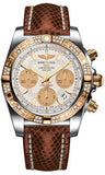 Breitling,Breitling - Chronomat 41 Steel and Gold Diamond Bezel - Lizard Strap - Watch Brands Direct
