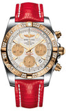 Breitling,Breitling - Chronomat 41 Steel and Gold Diamond Bezel - Lizard Strap - Watch Brands Direct