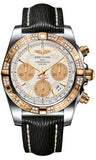 Breitling,Breitling - Chronomat 41 Steel and Gold Diamond Bezel - Sahara Leather Strap - Watch Brands Direct