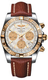 Breitling,Breitling - Chronomat 41 Steel and Gold Diamond Bezel - Sahara Leather Strap - Watch Brands Direct
