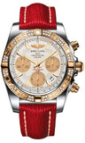 Breitling,Breitling - Chronomat 41 Steel and Gold Diamond Bezel - Sahara Leather Strap - Watch Brands Direct