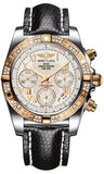 Breitling,Breitling - Chronomat 41 Steel and Gold Diamond Bezel - Lizard Strap - Watch Brands Direct