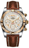 Breitling,Breitling - Chronomat 41 Steel and Gold Diamond Bezel - Lizard Strap - Watch Brands Direct