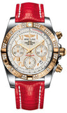 Breitling,Breitling - Chronomat 41 Steel and Gold Diamond Bezel - Lizard Strap - Watch Brands Direct