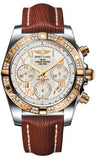 Breitling,Breitling - Chronomat 41 Steel and Gold Diamond Bezel - Sahara Leather Strap - Watch Brands Direct