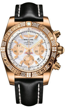 Breitling,Breitling - Chronomat 44 Rose Gold Diamond Bezel - Leather Strap - Watch Brands Direct