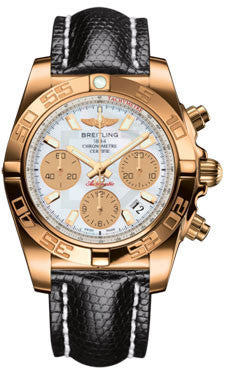 Breitling,Breitling - Chronomat 41 Rose Gold Polished Bezel - Lizard Strap - Watch Brands Direct