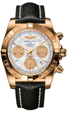 Breitling,Breitling - Chronomat 41 Rose Gold Polished Bezel - Sahara Leather Strap - Watch Brands Direct