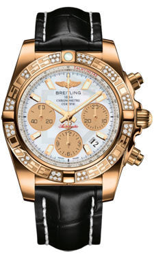 Breitling,Breitling - Chronomat 41 Rose Gold Diamond Bezel - Croco Strap - Watch Brands Direct