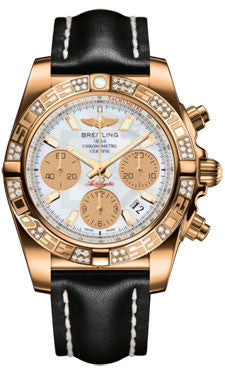 Breitling,Breitling - Chronomat 41 Rose Gold Diamond Bezel - Leather Strap - Watch Brands Direct