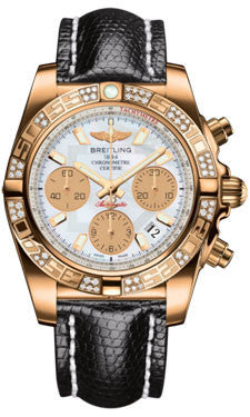 Breitling,Breitling - Chronomat 41 Rose Gold Diamond Bezel - Lizard Strap - Watch Brands Direct