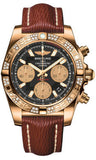 Breitling,Breitling - Chronomat 41 Rose Gold Diamond Bezel - Sahara Leather Strap - Watch Brands Direct