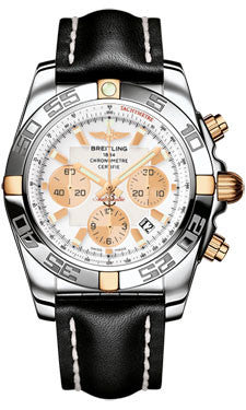 Breitling,Breitling - Chronomat 44 Two-Tone Polished Bezel - Leather Strap - Watch Brands Direct
