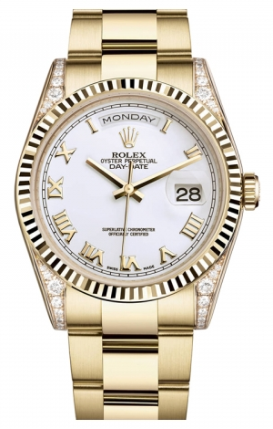 Rolex Day Date President Yellow Gold Fluted Bezel Diamond