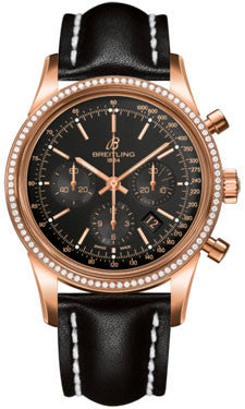 Breitling,Breitling - Transocean Chronograph Red Gold - Diamond Bezel - Leather Strap - Watch Brands Direct