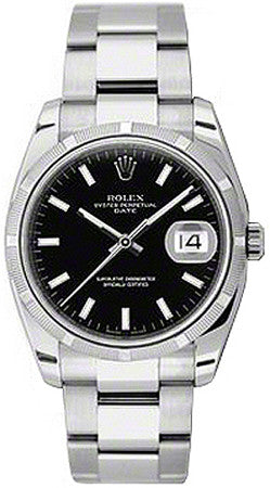 Rolex,Rolex - Date 34mm Engine Turned Bezel - Oyster Bracelet - Watch Brands Direct