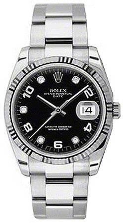 Rolex,Rolex - Date 34mm Fluted Bezel - Oyster Bracelet - Watch Brands Direct